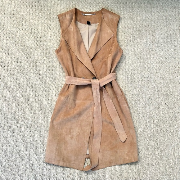White House Black Market Jackets & Blazers - White House Black Market Tan Suede Long Trench Vest